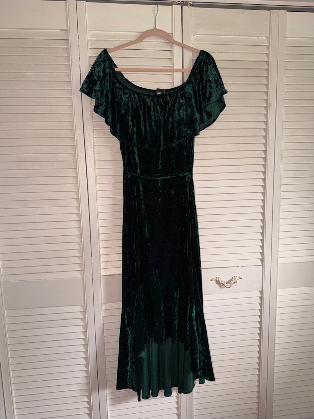 Emerald Velvet Off-Shoulder High-Low Dress